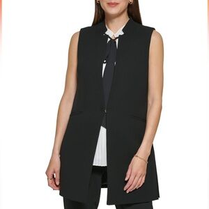 DKNY Black Sleeveless Jacket - Long Vest